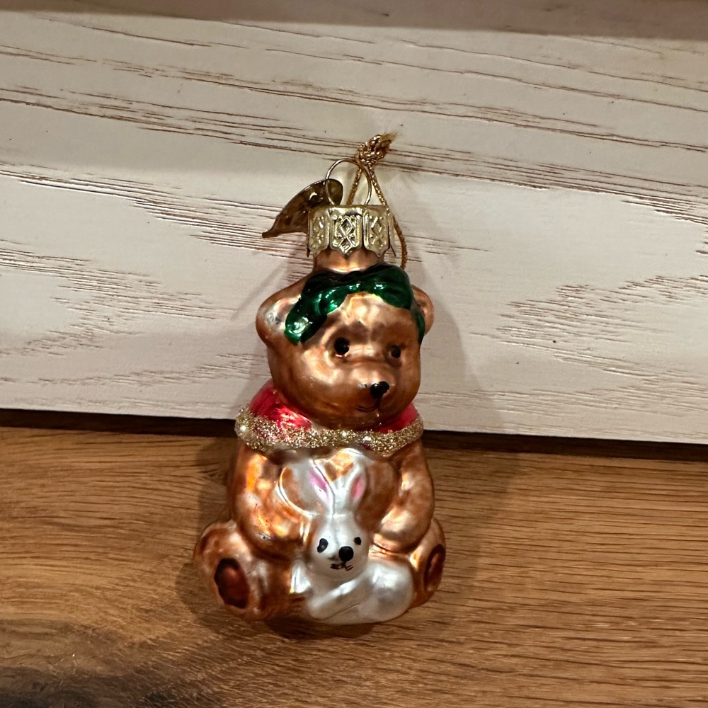 Vintage Thomas Pacconi Blown Glass Ornament - Bear with Rabbit (Approx 3 inch